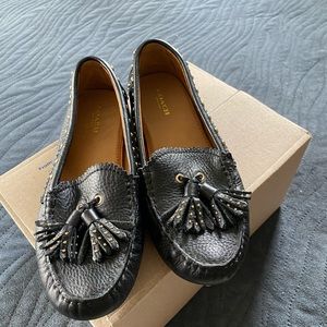 Coach Black Leather Gold Studded Driving Mocs Norfolk size 7